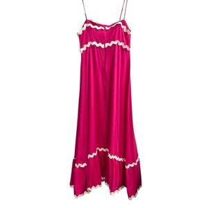 Sweet‎ Generis Dress Pink Tiered Maxi Size L White Scallop Trim Retro Spring